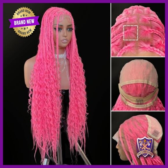 Synthetic Braided Lace Wig Heat Resistant Lightweight Hand-Tied Boho Style